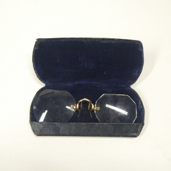 Shuron Eyeglasses Vintage Hexagon Rimless Goldtone Spectacles w/ Case - Picture 1 of 9